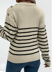 Striped Light Camel Long Sleeve Round Neck Sweater