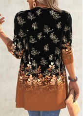 Leaf Print Black Long Sleeve Light Cardigan