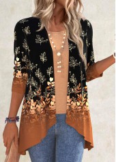 Leaf Print Black Long Sleeve Light Cardigan
