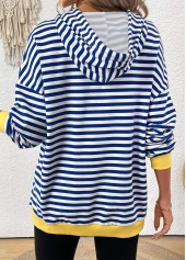 Striped Patchwork Blue Long Sleeve Hoodie