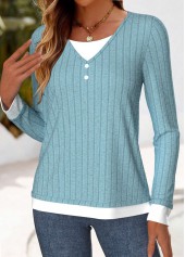 Light Blue Plus Size Patchwork Fake Two Piece Twinset