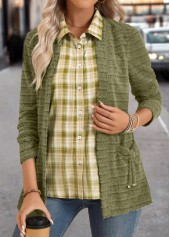 Plaid Avocado Green Long Sleeve Fake Two Piece Twinset