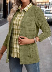 Plaid Avocado Green Long Sleeve Fake Two Piece Twinset