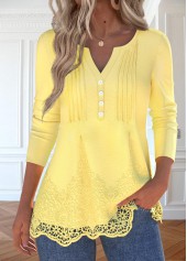 Plus Size Light Yellow Embroidery Long Sleeve T Shirt