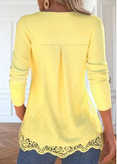 Plus Size Light Yellow Embroidery Long Sleeve T Shirt
