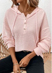 Light Pink Long Sleeve Drawstring Hoodie