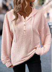 Light Pink Long Sleeve Drawstring Hoodie