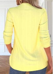 Button Light Yellow Long Sleeve V Neck T Shirt