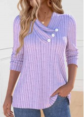 Button Light Purple Long Sleeve V Neck Sweatshirt