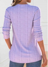 Button Light Purple Long Sleeve V Neck Sweatshirt