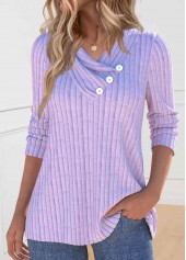 Button Light Purple Long Sleeve V Neck Sweatshirt
