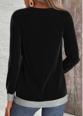 Button Black Long Sleeve V Neck Sweatshirt