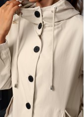 Drawstring Beige Long Sleeve Hooded Trench Coat