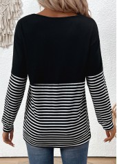 Striped Criss Cross Black Long Sleeve T Shirt