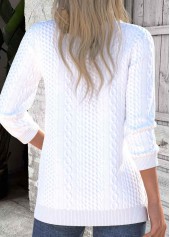 Textured Fabric White Long Sleeve Turn Down Collar Sweatshirt