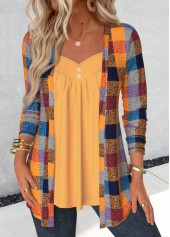 Plaid Ginger Long Sleeve Fake Two Piece Twinset