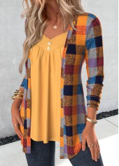 Plaid Ginger Long Sleeve Fake Two Piece Twinset