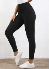 Black Elastic Waist High Waisted Ankle Length Leggings