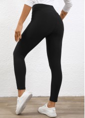 Black Elastic Waist High Waisted Ankle Length Leggings