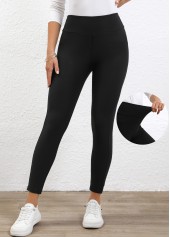 Black Elastic Waist High Waisted Ankle Length Leggings