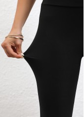 Black Elastic Waist High Waisted Ankle Length Leggings