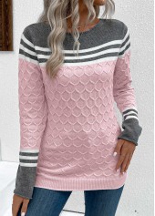 Patchwork Pink Long Sleeve Round Neck Sweater
