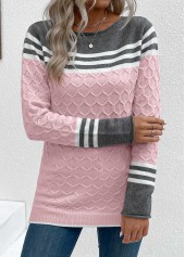 Patchwork Pink Long Sleeve Round Neck Sweater