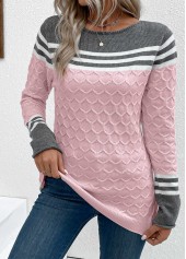 Patchwork Pink Long Sleeve Round Neck Sweater