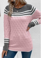 Patchwork Pink Long Sleeve Round Neck Sweater