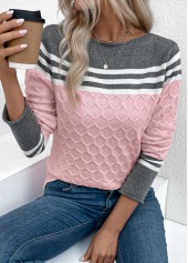 Patchwork Pink Long Sleeve Round Neck Sweater