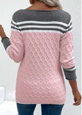 Patchwork Pink Long Sleeve Round Neck Sweater