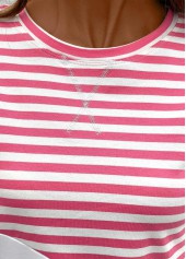 Striped Patchwork Pink Long Sleeve Round Neck Sweatshirt