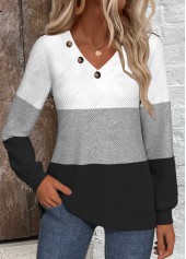 Patchwork Black Long Sleeve V Neck Sweatshirt