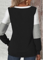 Patchwork Black Long Sleeve V Neck Sweatshirt
