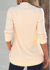 Button Beige Long Sleeve Asymmetrical Neck Sweatshirt