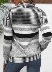 Black Plus Size Circular Ring Striped Long Sleeve Sweatshirt