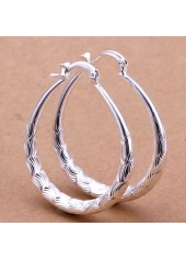 Silver Metal Round Ripple Design Earrings
