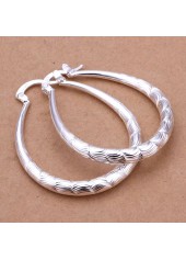 Silver Metal Round Ripple Design Earrings