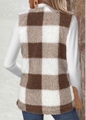 Plaid Light Camel Sleeveless Round Neck Waistcoat