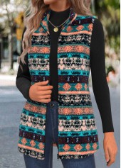 Tribal Print Zipper Multi Color Sleeveless Stand Collar Waistcoat