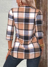 Plaid Multi Color 3/4 Sleeve Fake Two Piece Twinset