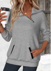 Jacquard Grey Long Sleeve Asymmetrical Neck Sweatshirt