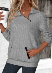Jacquard Grey Long Sleeve Asymmetrical Neck Sweatshirt