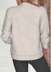 Textured Fabric Beige Long Sleeve Stand Collar Jacket