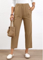 Elastic Waist Light Coffee High Waisted Pants