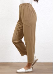 Elastic Waist Light Coffee High Waisted Pants
