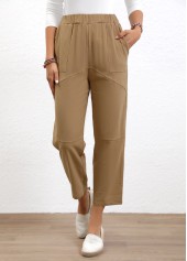 Elastic Waist Light Coffee High Waisted Pants