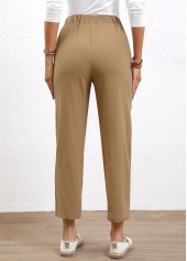 Elastic Waist Light Coffee High Waisted Pants