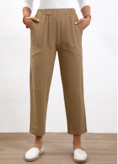 Elastic Waist Light Coffee High Waisted Pants