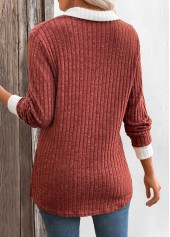 Patchwork Brick Red Long Sleeve T Shirt